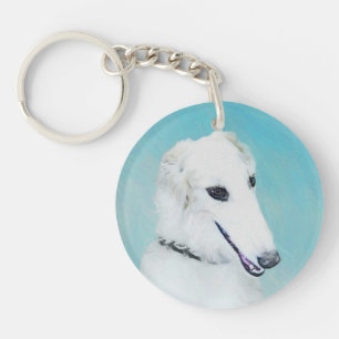 Borzoi (wit) schilderen - Kute Original Dog Art Sleutelhanger