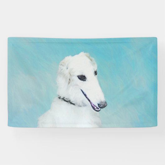 Borzoi (wit) schilderen - Kute Original Dog Art Spandoek (Horizontaal)
