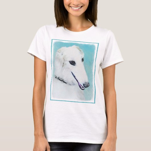 Borzoi (wit) schilderen - Kute Original Dog Art T-shirt (Voorkant)