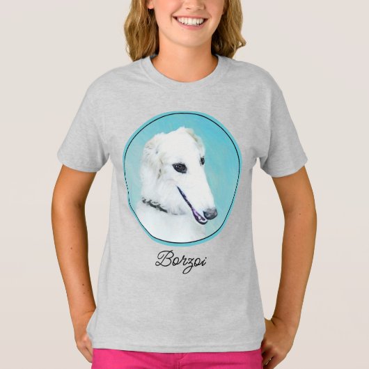 Borzoi (wit) schilderen - Kute Original Dog Art T- T-shirt (Voorkant)
