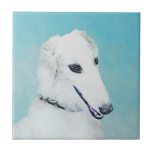 Borzoi (wit) schilderen - Kute Original Dog Art Tegeltje