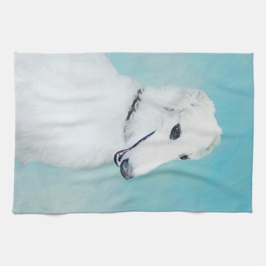 Borzoi (wit) schilderen - Kute Original Dog Art Theedoek (Horizontaal)