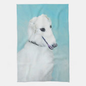 Borzoi (wit) schilderen - Kute Original Dog Art Theedoek (Verticaal)