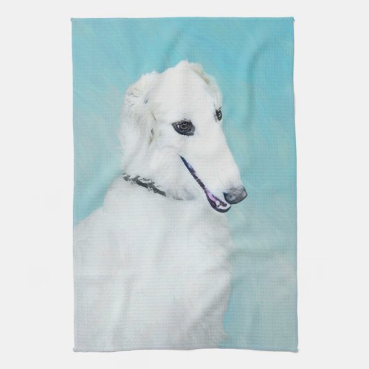 Borzoi (wit) schilderen - Kute Original Dog Art Theedoek (Verticaal)