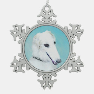 Borzoi (wit) schilderen - Kute Original Dog Art Tin Sneeuwvlok Ornament