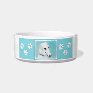 Borzoi (wit) schilderen - Kute Original Dog Art Voerbakje
