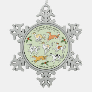 Borzoi Zevende Kerstdag Tin Sneeuwvlok Ornament