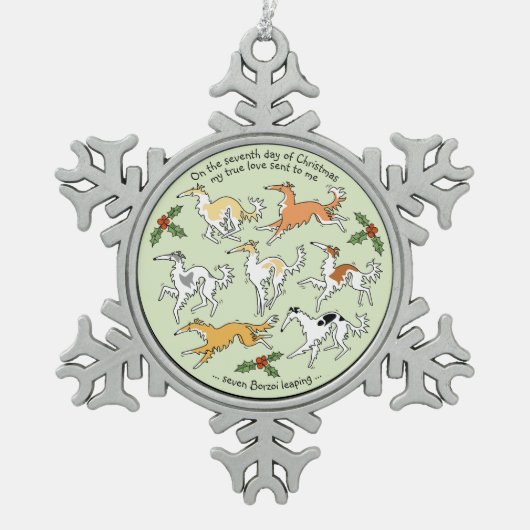 Borzoi Zevende Kerstdag Tin Sneeuwvlok Ornament (Voorkant)