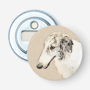 Borzoi (Zilver Brindle) Schilderij Originele Honde Button Flesopener