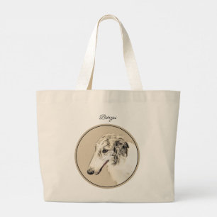 Borzoi Zilveren Brindle Schilderij Wolfshond Dog A Grote Tote Bag