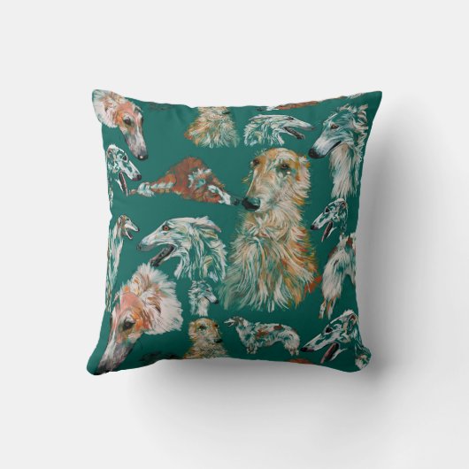 Borzois op Blauwgroen Kussen (Achterkant)