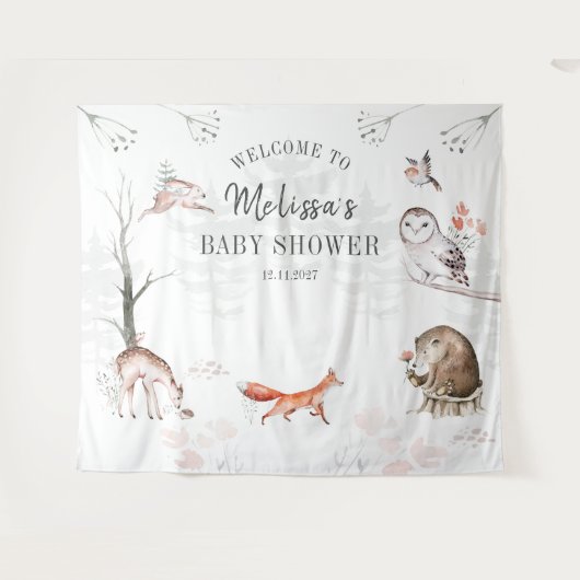 Bos Aquarel Bosdieren Baby Shower Wandkleed (Voorkant (horizontaal))