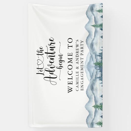 Bos Avontuur Bergen Blauwe Verlovingsfeest Spandoek (Verticaal)