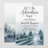 Bos Avontuur Blauw Groen Aquarel Baby Shower Kaart (Voorkant / Achterkant)