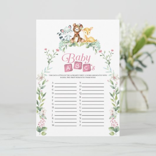 Bos Baby Shower Baby ABC's Spel Kaart (Staand voorkant)