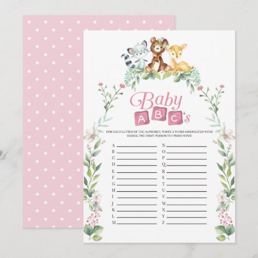 Bos Baby Shower Baby ABC's Spel Kaart (Voorkant / Achterkant)
