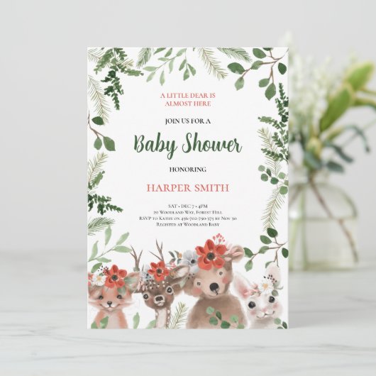 Bos Baby shower Bosdieren Groen Kaart (Staand voorkant)