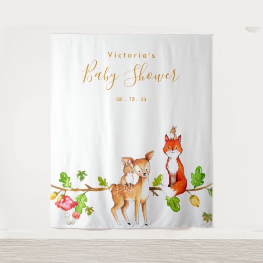 Bos Baby Shower Fotohokje Achtergrond Wandkleed (Voorkant)