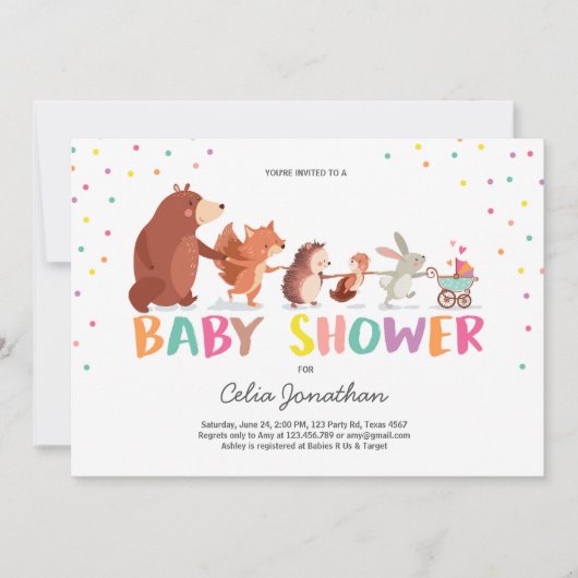 Bos Baby shower uitnodiging Bos dieren (Voorkant)