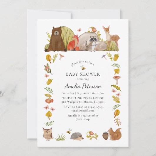 Bos Baby Shower Waterverf Kaart (Voorkant)