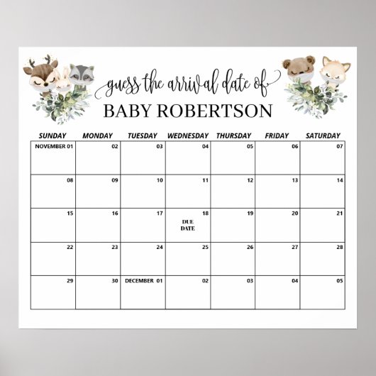 Bos Babyborrel Raad de Bevalling Datum Kalender Poster (Voorkant)