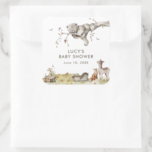 Bos-babyshower Vierkante Sticker (Tas)