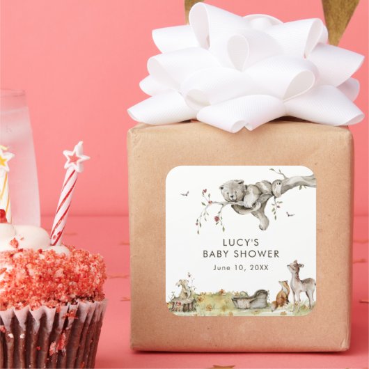 Bos-babyshower Vierkante Sticker (Feest)