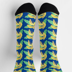 Bos Bananen Fruitmarktpatroon Blauw Sokken