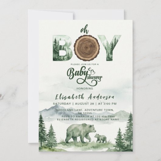 Bos Beer Baby Shower Uitnodiging Rustiek (Voorkant)