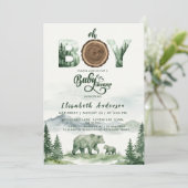 Bos Beer Baby Shower Uitnodiging Rustiek (Staand voorkant)