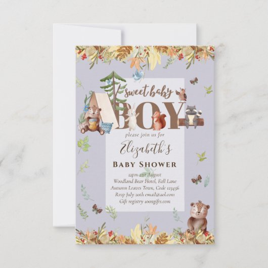 Bos Beer Dieren Jongens Babyshower Uitnodiging (Voorkant)