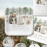 Bos Beer Herten Bos Leuke Dieren Baby shower Papieren Bordje<br><div class="desc">BABY SHOWER DECOR, PAPIEREN BORDEN | Perfect voor een jongen of meisje, Schattige, lief genderneutraal, babydieren in een bergdennenbos omgeving. Een schattig beer met een bladkrans op haar hoofd, een hert, vos, konijn, eekhoorn en een vogeltje worden omringd door paddenstoelen en delicate wilde bloemen met bladgroen. Er is een compleet...</div>