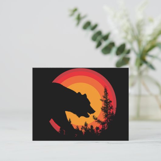 Bos Beer Zonsondergang Silhouet Briefkaart (Staand voorkant)