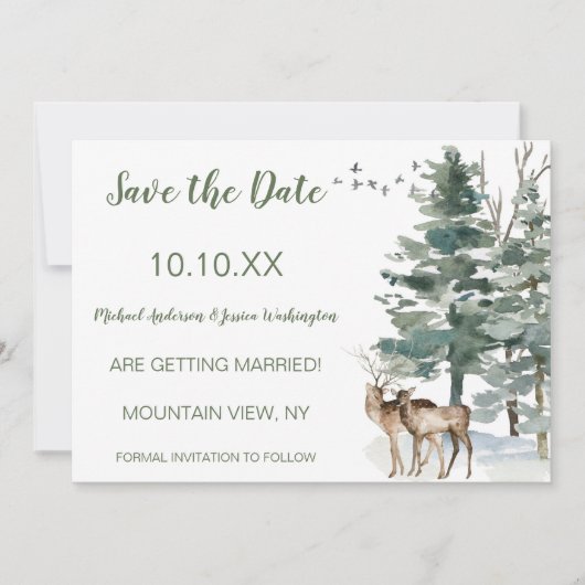 Bos Berg Pijnboom Hert Bewaar de Datum Save The Date (Voorkant)