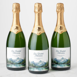 Bos Berg Rustieke Avontuur Baby Shower Sparkling Wijnetiket