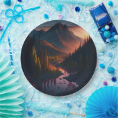 Bos Berghorizon met zonsondergang Papieren Bordje (Feest)