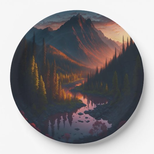 Bos Berghorizon met zonsondergang Papieren Bordje (Voorkant)