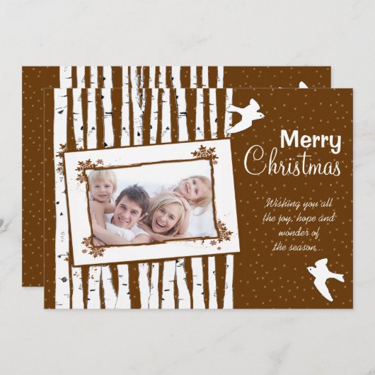 Bos Berken Bomen & Vliegende Vogels Vrolijk Kerstf Feestdagenkaart (Voorkant / Achterkant)