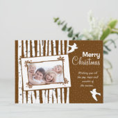 Bos Berken Bomen & Vliegende Vogels Vrolijk Kerstf Feestdagenkaart (Staand voorkant)