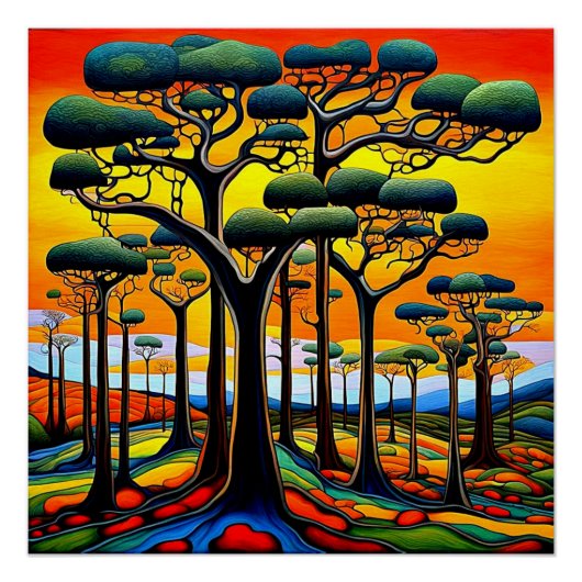 Bos bij zonsondergang perfect poster (Voorkant)