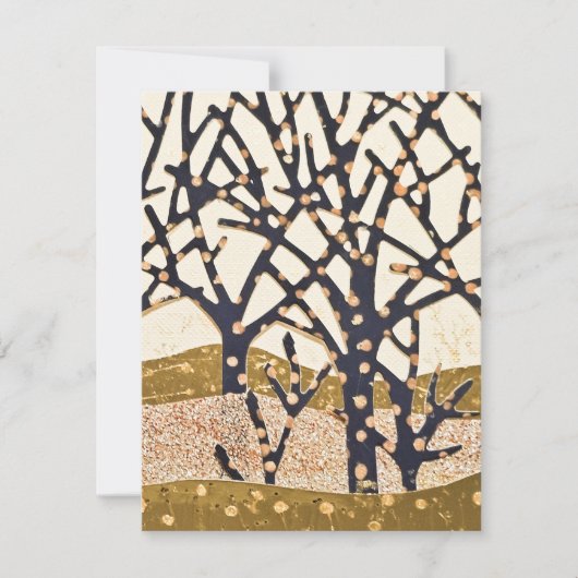 Bos, blauw en goud feestdagenkaart (Voorkant)