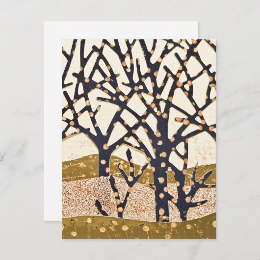 Bos, blauw en goud feestdagenkaart (Voorkant / Achterkant)