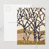 Bos, blauw en goud feestdagenkaart (Voorkant / Achterkant)