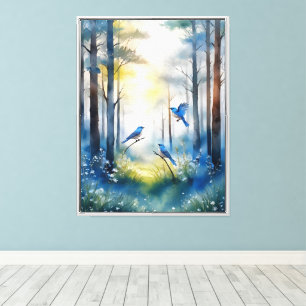 Bos Blauwe Vogels Schitterend Bos Canvas Afdruk