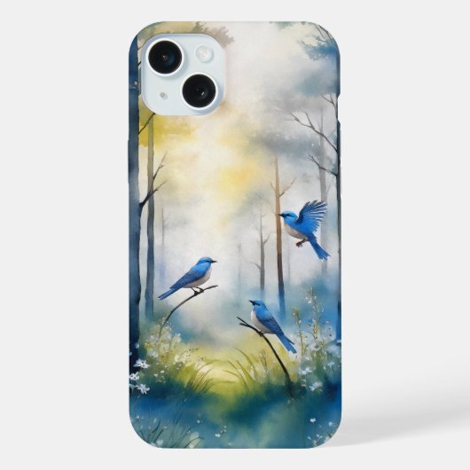 Bos Blauwe Vogels Schitterend Bos iPhone Hoesje (Achterkant)
