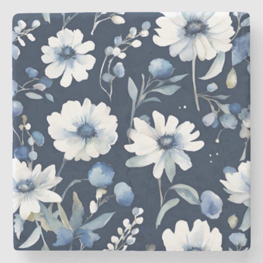 Bos bloemen elegant aquarel blauw stenen onderzetter (Voorkant)