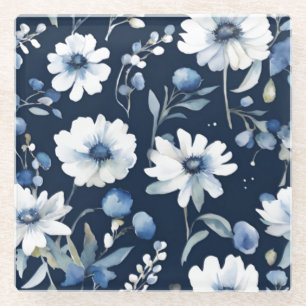 Bos bloemen elegant waterverf blauw glazen onderzetter