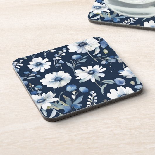 Bos bloemen elegante aquarel blauw bier onderzetter (Linkerzijde)