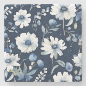 Bos Bloemen Elegante Aquarel Blauw Stenen Onderzetter (Voorkant)
