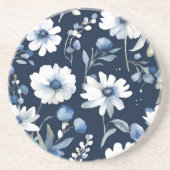 Bos bloemen elegante aquarel blauw zandsteen onderzetter (Voorkant)